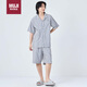 無印良品（MUJI）男式 涼感雙層紗織短袖睡衣套裝 男士家居服 灰色豎條紋  M 