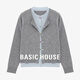 百家好（Basic House）假兩件圓領(lǐng)針織衫2025新款綿羊毛拼色寬松上衣 灰色 M