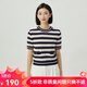 哥弟真的好（GIRDEAR）女裝圓領(lǐng)短袖條紋拼色羊毛蔥紗針織衫女A301313 藍(lán)白條紋 L (4碼)
