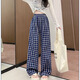 多菲尼森藏藍(lán)色格子褲女夏季2025新款寬松慵懶風(fēng)闊腿褲百搭直筒休閑遛彎褲 闊腿褲女春夏 藏青常規(guī) M 薄款