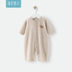 湯尼倍兒嬰兒連體衣服夏季七分袖空調(diào)服新生兒純棉爬服男女寶寶外出哈衣 卡其色 /可愛小狗 90cm