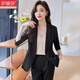 伊婭莎休閑西裝套裝女夏薄款氣質(zhì)七分袖職業(yè)西服外套洋氣面試正裝工作服 黑色西裝+九分褲+杏吊帶 XL 建議110-120斤