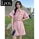 LPOX裙子女夏季2025新款牛仔連衣裙女夏季高級感小眾設計polo領(lǐng)收腰款 粉紅色 M [建議-110斤]