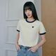 樂(lè )町【涼感T】撞色短袖T恤女2025夏季新款女裝正肩少女愛(ài)心上衣 杏仁油黃(現貨) S