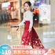 蘿美醬2025新款馬面裙女童過(guò)年服套裝全套兒童漢服春秋小女孩中國風(fēng) 鶴吟長(cháng)袖上衣+酒紅色馬面裙+項鏈 120