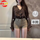 DXOT休閑辣妹雙扣豐胯牛仔短褲女2025春季新款淺卡其高腰顯瘦美胯熱褲 淺卡其 M 96-105斤