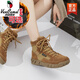 西域駱駝秋冬真牛皮登山鞋女防滑輕便透氣沙漠靴戶(hù)外越野爬山徒步馬丁靴 棕色女款平底加絨-秋冬款 39