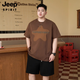 JEEP SPIRIT夏季大碼新款純棉男裝印花胖子寬松加肥加大休閑套頭半袖短袖T恤 T81咖啡色【純棉高質(zhì)量】 6XL 【建議225-250斤】
