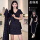 圣保美法式v領(lǐng)碎花連衣裙女夏季2025新款小個(gè)子顯瘦a字裙子夏天包臀短裙 短款連衣裙 M 碼