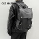 CAT MATE品牌休閑高檔雙肩包男商務通勤書包男士出差包皮質電腦背包 黑色