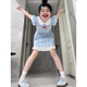 與欣裙子女夏季2025新款法式娃娃領(lǐng)藍(lán)色小飛袖格子連衣裙夏天氣質(zhì)短裙 藍(lán)色 均碼 【可備注碼數(shù)】