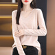 牧蘭奴卡90羊毛女裝新款羊毛衫女套頭V領(lǐng)針織衫純色薄款精紡打底衫 米色 XL