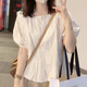 AEMAPE短袖襯衫女小個(gè)子2025新款小衫泡泡袖遮肚子娃娃衫上衣女夏季 白色 M (95-105斤拍)