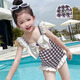 心楠兒童泳衣女孩洋氣夏季女童泳衣裝連體露背3-6歲游泳服泳帽泡溫泉 千鳥格泳衣 130 碼【適合身高120-130cm】