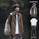 威登羊（WEEDON SHEEP）夏季日系風(fēng)格穿搭工裝短袖t恤男生衣服搭配帥氣上衣套裝衣服男裝 棕色外套+白短T+西褲【三件套 XL