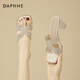 達(dá)芙妮（DAPHNE）粗跟一字涼拖鞋女法式水鉆氣質(zhì)百搭水晶外穿高跟鞋拖鞋 米色  38 