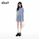 DZZIT地素連衣裙2025夏季新款復古深藍格子拼接小翻領短裙女3J2O4383T 深藍色（連衣裙) S