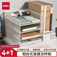 得力多功能4層金屬組合式文件框/盤/欄書立辦公用品桌面檔案收納盒多層資料架置物架帶筆筒白色PB122
