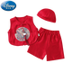 迪士尼（Disney）嬰兒衣服夏季新中式連體衣薄款無袖外出服爬爬服寶寶滿月百天唐裝 酒紅色【衣服褲子帽子三件套夏季 66cm