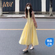 JZDZ茶歇法式黃色無袖連衣裙子女裝夏季2025新款氣質(zhì)感背心長裙 杏仁黃【大方得體裙子/超好看連 商場同款 M 45/55kg 商場同款