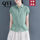 QVI高端品牌純棉短袖襯衫女2025夏季新款休閑減齡修身顯瘦棉麻上衣潮 豆綠色 M 100-120斤