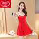 浪莎（LangSha）睡衣女冰冰涼涼黑色吊帶連衣裙a字短裙子春夏季新款女裝夜晚夜晚 紅色 2XL 130-145斤 【24H速發(fā)】