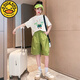 G.DUCKKIDS小黃鴨女大童時尚中褲套裝夏裝2025新款初中生女孩夏天休閑五分褲 杏色套裝 130