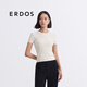 ERDOS【棉醋酸】春夏圓領(lǐng)翻花修身針織短袖花束圖案女針織衫 白 L 170/88A