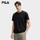 FILA 斐樂官方男子女子針織短袖衫2025春新款簡約休閑舒適情侶圓領T恤 正黑色-BK L