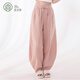 宜色家100%純棉雙層紗織女士睡褲春夏季新款家居服舒適褲子色紗彎月褲 落櫻粉 XL (165-170cm/140-160斤)