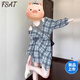 FSAT藍色假兩件套裝襯衫連衣裙子淺春夏季韓系小個子穿搭2025年新款女 格子連衣裙【版】顯瘦遮肚微胖/ M 建議90-100斤