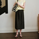 Olrain歐芮兒簡(jiǎn)約壓褶鉛筆半裙夏季2025新款松緊腰仙氣浪費中長(cháng)裙 黑色 L