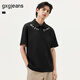 gxg.jeans男裝 時(shí)尚哥特字母寬松翻領(lǐng)短袖polo衫 25年夏新品 黑色 L (175)