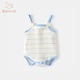 班喜迪嬰兒夏裝衣服嬰幼兒女寶寶連體衣公主百天吊帶條紋夏季包屁衣薄款 藍色 73cm