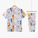 小蛙溪谷（XIAOWAXIGU）中老年媽媽睡衣女夏季家居服短袖套裝純棉老年人系扣T恤大碼薄款 繽紛世界七分褲家居服 L 80-110斤