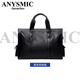 ANYSMIC奢侈高端品牌公文包真皮簡(jiǎn)約休閑男款頭層牛皮電腦包大容量手提包 側袋黑色 小號