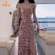 派吉鯊法式氣質(zhì)度假風(fēng)粉色收腰碎花連衣裙子長(cháng)裙女夏季2025新款海邊穿搭 粉色 S 40/45kg