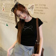 妙奕嘉黑色短袖t恤女夏季新款潮流正肩上衣女士高級(jí)感顯瘦洋氣高腰短t 黑色蝴蝶結(jié)燙鉆修身短袖 L 【建議105斤內(nèi)】