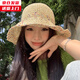 槿城夏季鏤空防曬遮陽(yáng)帽透氣不悶熱彩色度假風(fēng)寬檐編織草帽女A3412 米色 均碼