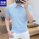 羅蒙（ROMON）純色冰絲POLO男士夏季菠蘿翻領(lǐng)針織短袖潮流帥T恤男休閑百搭上衣 藍(lán)色 XL