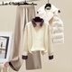 拉夏貝爾（La Chapelle）2025秋冬新款女裝連衣裙微胖棉服馬甲打底毛衣針織衫褲子三件套裝 卡色褲+白色上衣+白馬甲 M