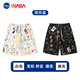 NASA LIKE官方滿(mǎn)印涂鴉短褲男夏季休閑五分褲沙灘大褲衩男士運動(dòng)透氣棉褲子 白色 +黑色 4XL （推薦175-190斤）