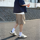 衣然呈品美式工裝休閑短褲男夏季新款潮流簡(jiǎn)約寬松直筒純色百搭五分褲子男 卡其色 L 【建議120-135斤】