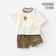婧麒（JOYNCLEON）兒童男童套裝短袖純棉嬰兒衣服夏季寶寶短袖短褲女童外出服薄款 咖色小笨熊 100 cm