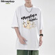 MMOPTOP純色重磅短袖T恤男夏季卡通印花寬松休閑情侶上衣女M0020白色XL