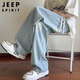 JEEP SPIRIT吉普冰絲牛仔褲男夏季薄款直筒闊腿長(cháng)褲青少年男士褲子 淺藍  2XL
