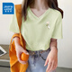 真維斯（JEANSWEST）v領(lǐng)t恤女2025夏季新款純棉短袖女韓版潮流小個(gè)子寬松正肩短袖上衣 淺綠 花瓣小白兔_K S
