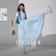 三彩2025夏季新款木耳邊半身裙松緊腰A字裙蛋糕裙長(cháng)裙清新M 天空藍 S 155/64A