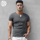 點(diǎn)悟假兩件T恤男短袖V領(lǐng)純色棉體恤男士夏季緊身修身彈力透氣打底衫 深灰色 L （126-135斤）修身