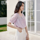 香影方領(lǐng)襯衫女短袖2025夏新款淑女通勤正肩鏤空花邊系帶紫色上衣 紫色 S 155/80A/85-95斤